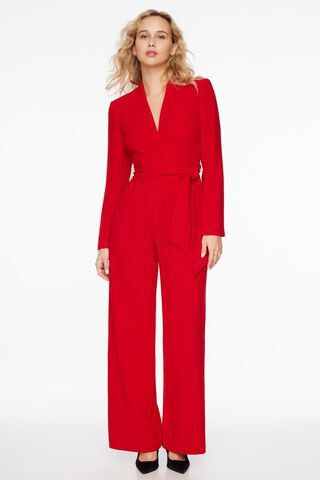 Rania Belted Blazer Jumpsuit Red