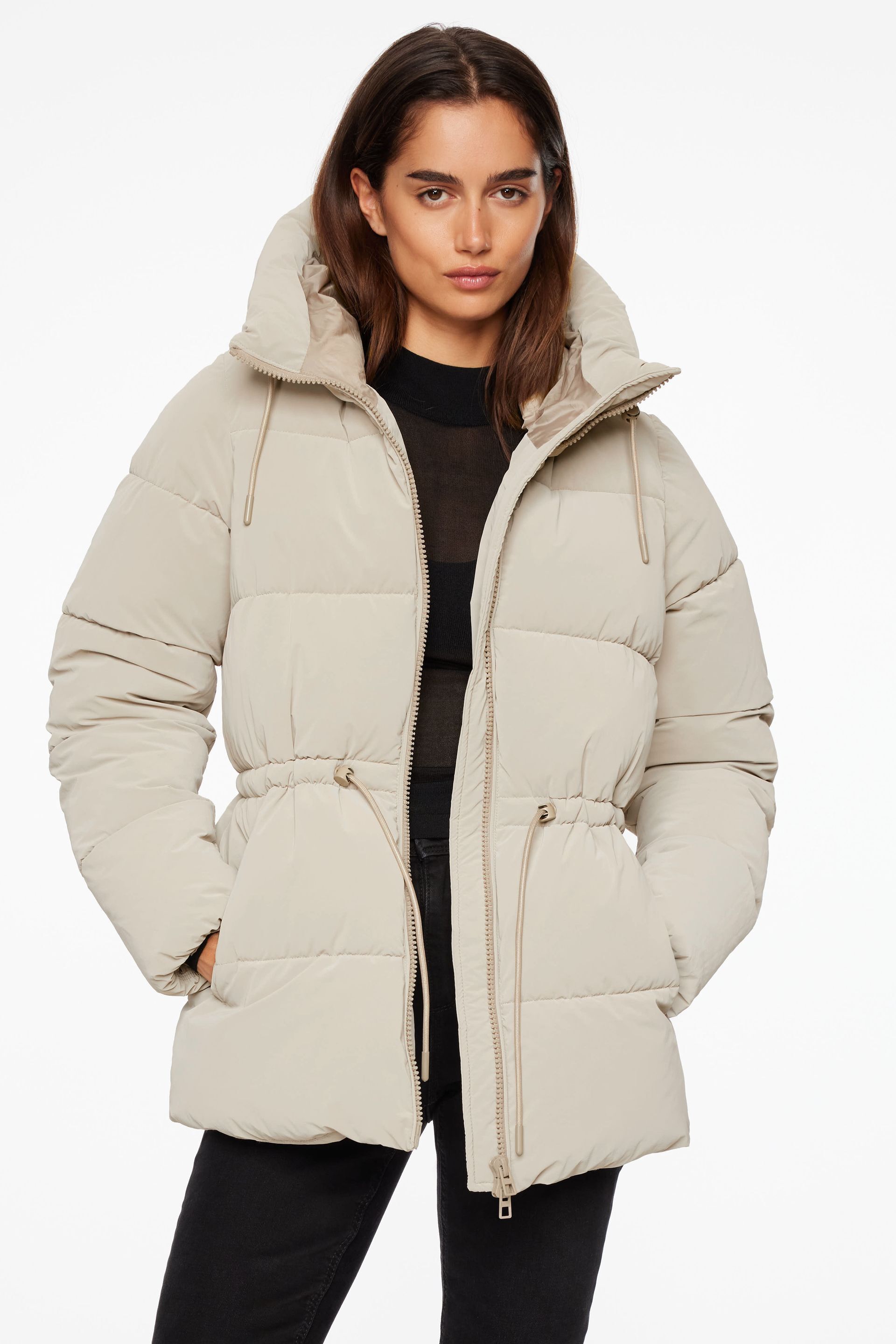 Lustre Puff ™ Cinched Waist Puffer Jacket Brown | Dynamite