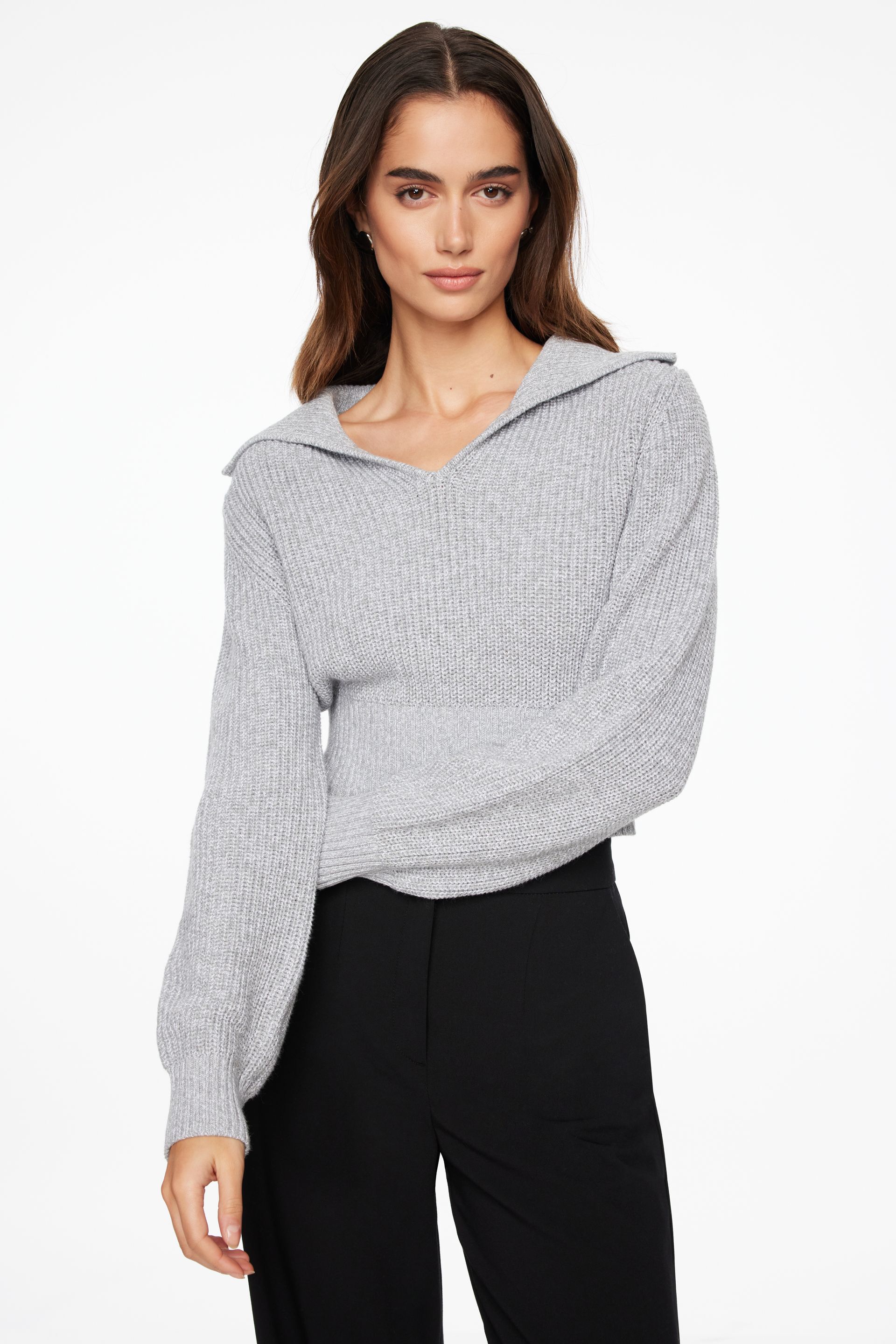 Sailor Collar Ribbed Sweater Greys | Dynamite