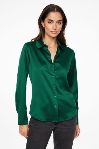 Wide Sleeve Crinkle Satin Button-Up Shirt