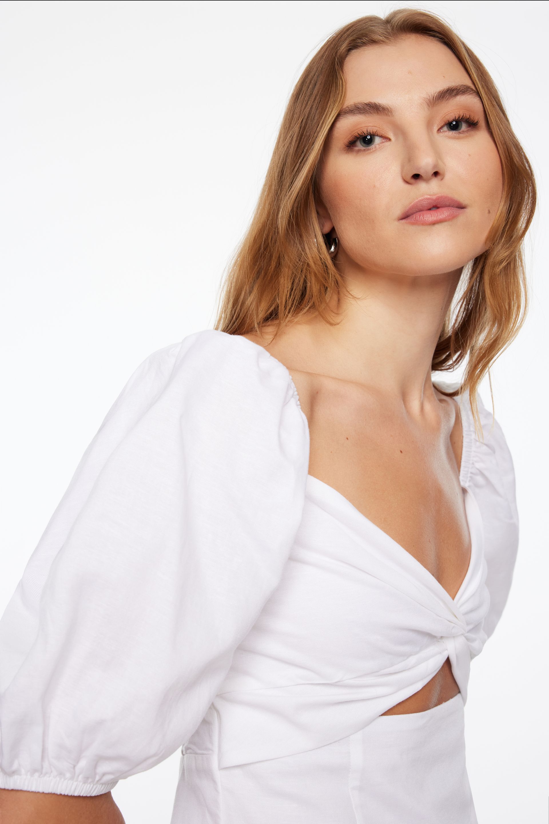 Paloma Puff Sleeve Twist Front Mini Dress White | Dynamite