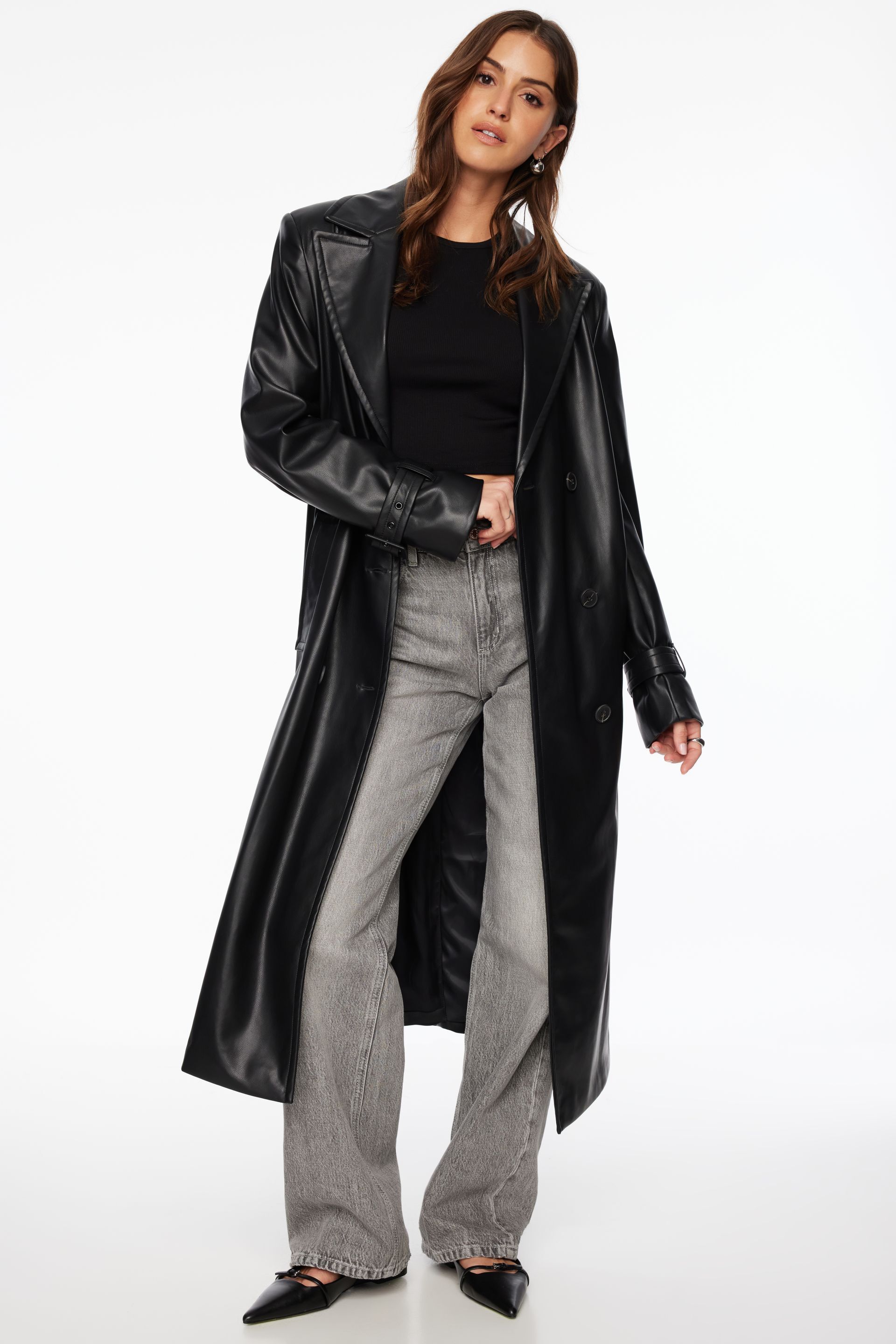 Maxi Faux Leather Trench Coat Black | Dynamite