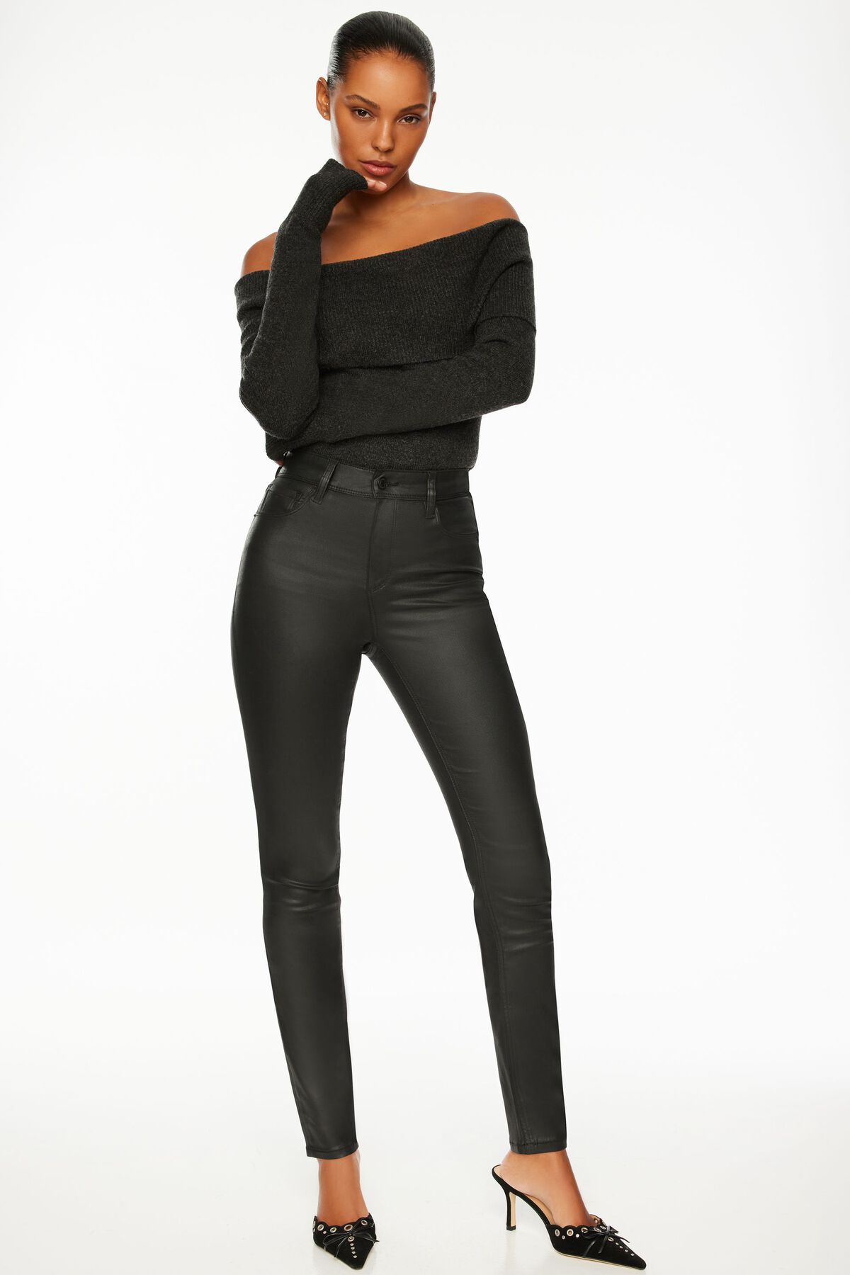 Black PU Coated Skinny Women's Jeans - Rebellious Fashion