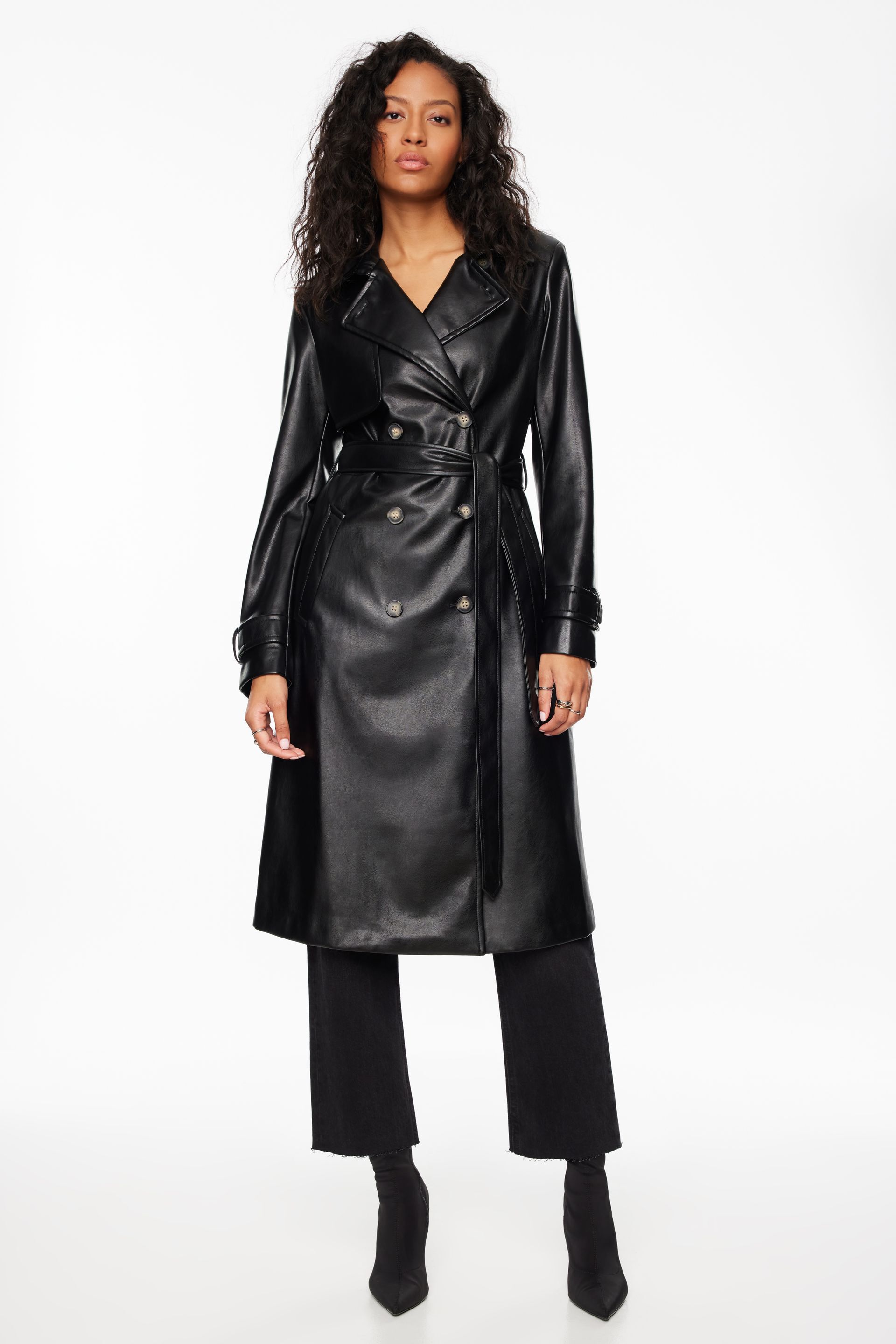Maxi Faux Leather Trench Coat Black | Dynamite