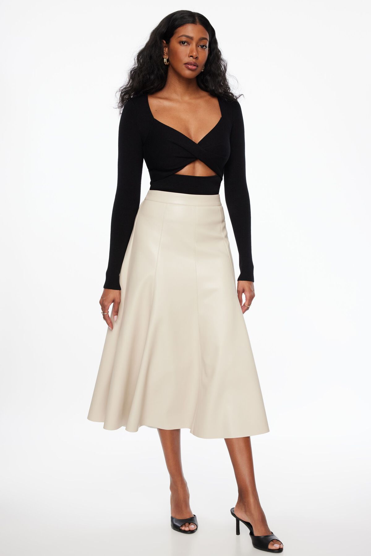 A-Line Faux Leather Midi Skirt Greys