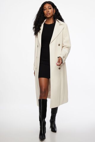 Military Faux Leather Trench Coat Cream
