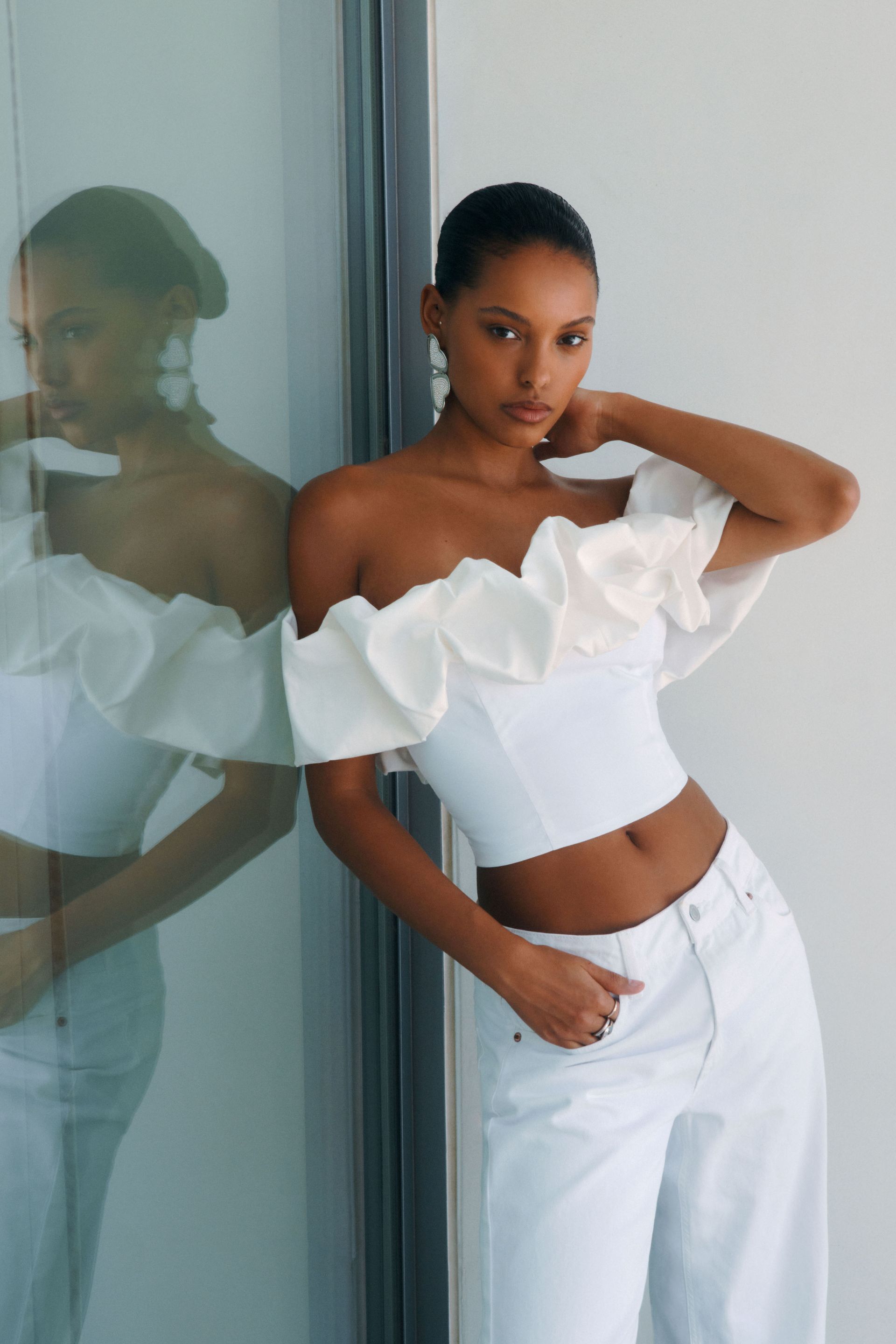 Ruffle Off Shoulder Crop Top