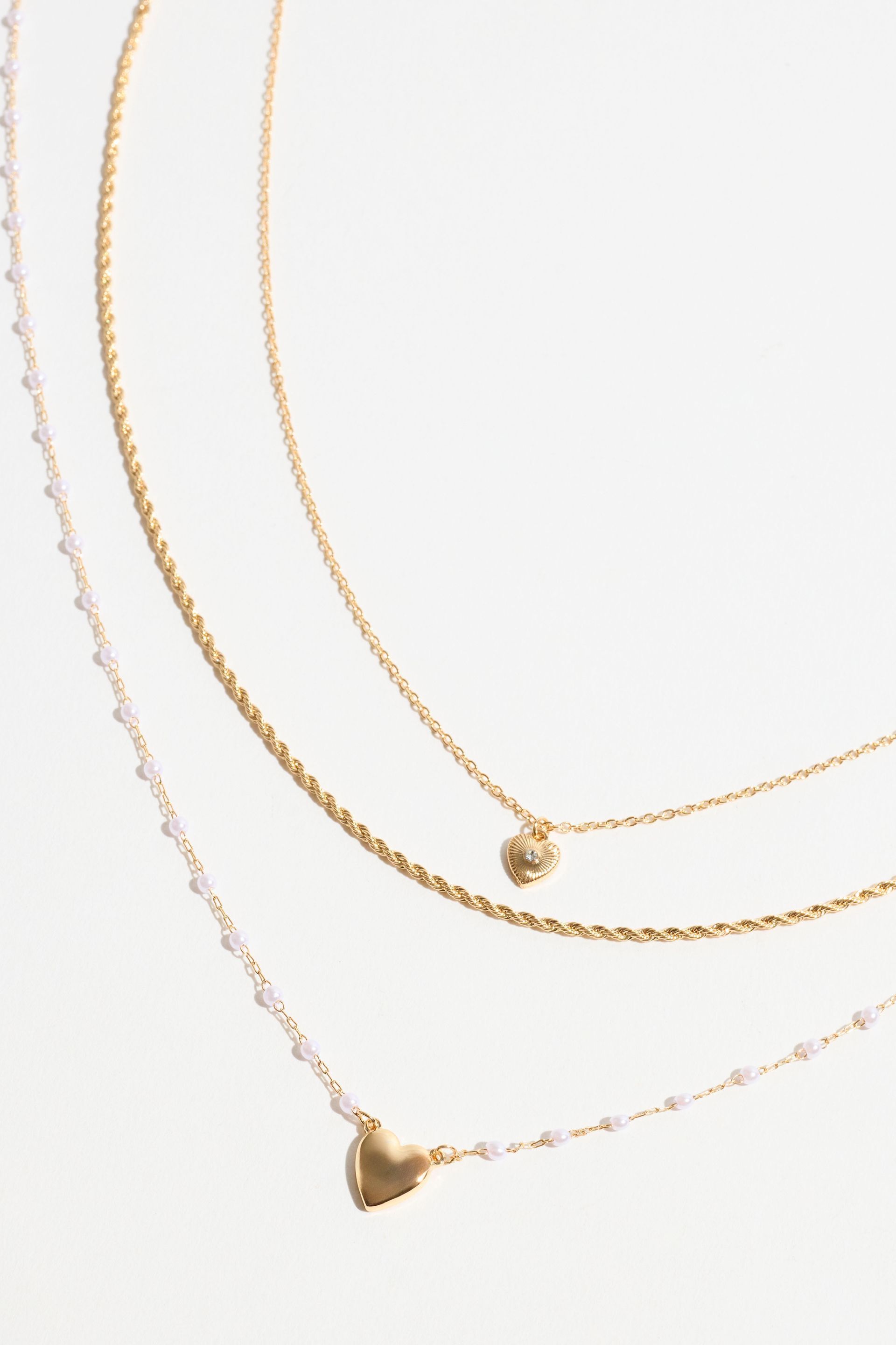 Layered Mini Heart Pearl Chain Necklace