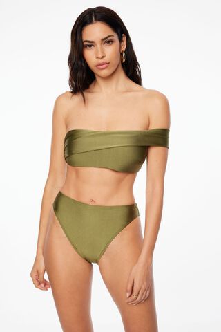 Bikini bandeau straps green women's high or low bikini bottoms