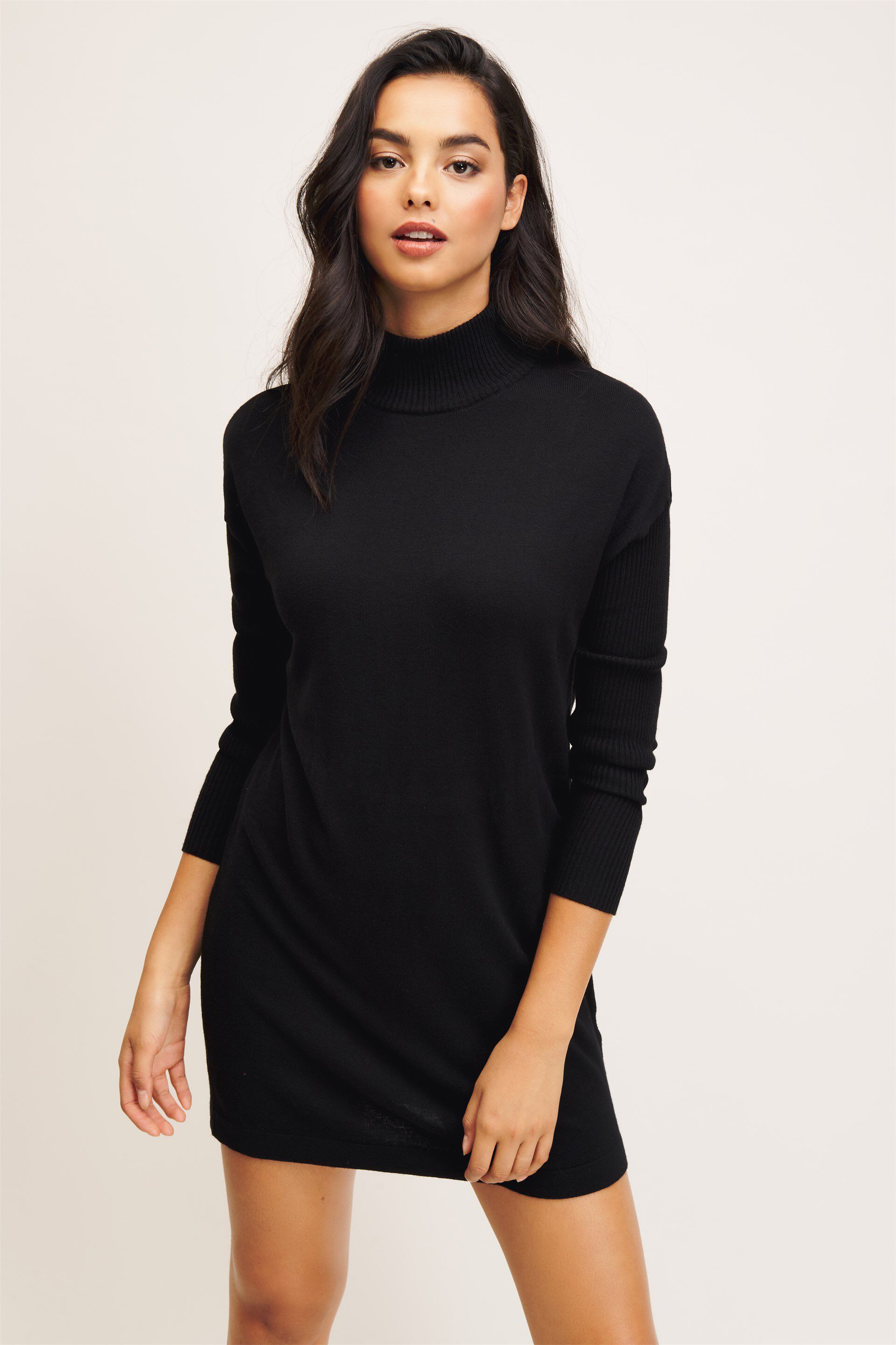 black mock neck sweater dress