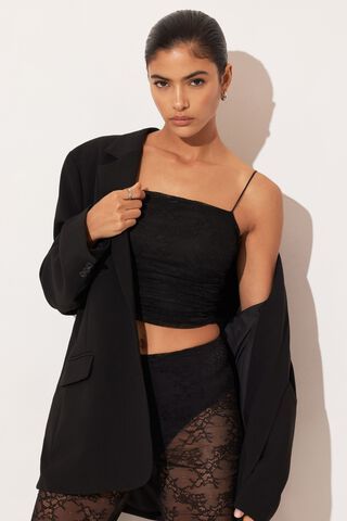New Zara Black Lace Trim Split Front Long Camisole Cami Vest Top Size 6 8  XS