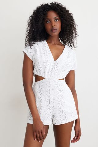 Eyelet Cut Out Romper White