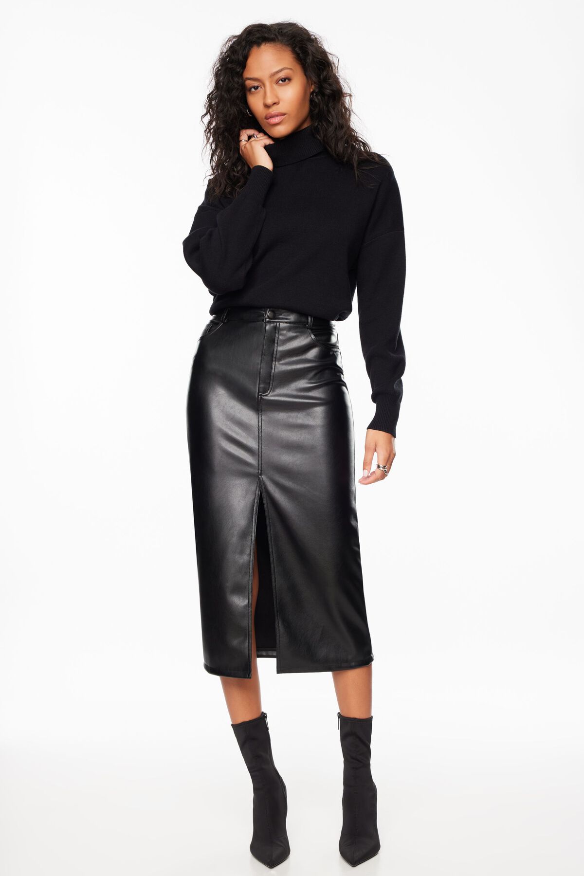 Noreiga Vegan Leather Mid-Length Skirt Black