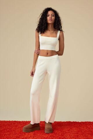 Cozy All Over Cream Textured Wide-Leg Sweater Pants