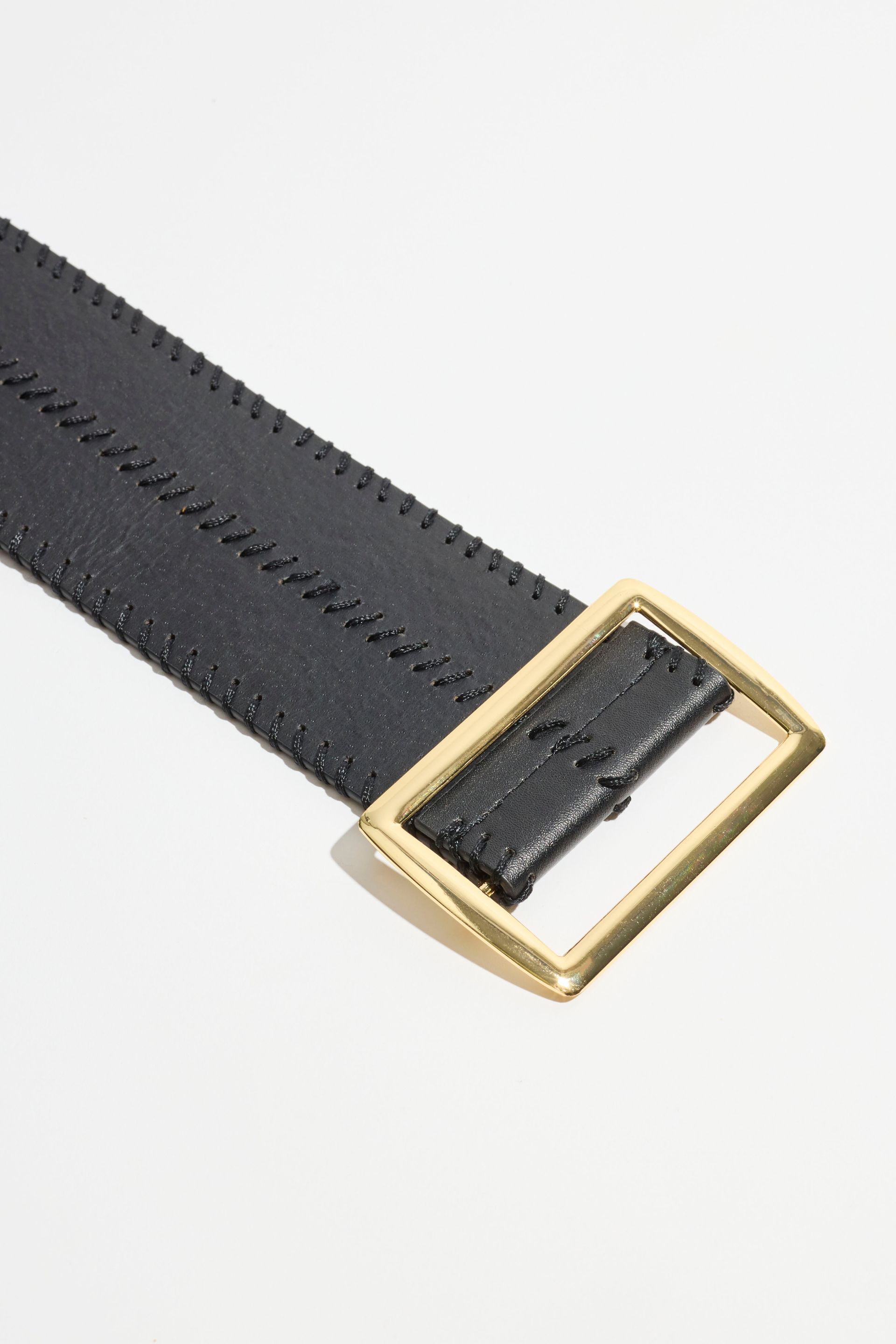 Wide Square Buckle Whipstitch Belt