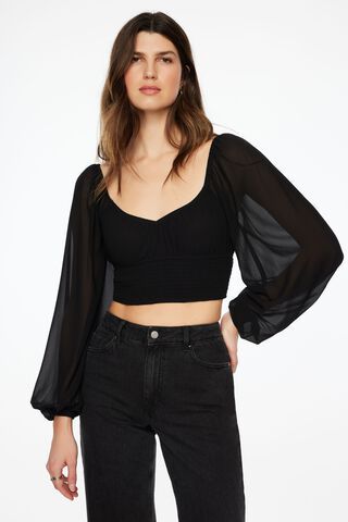 Parallel Lines crop top with balloon sleeves in black