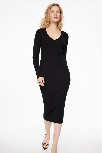 Short Sleeve Ribbed Maxi Dress Black