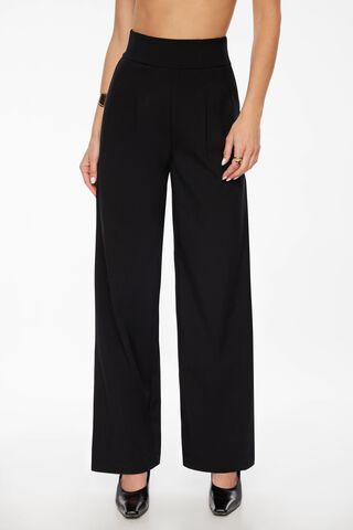 Black WOMEN Straight Fit High Waist Wide Leg Pocket Textured Polyester  Trousers 2630563