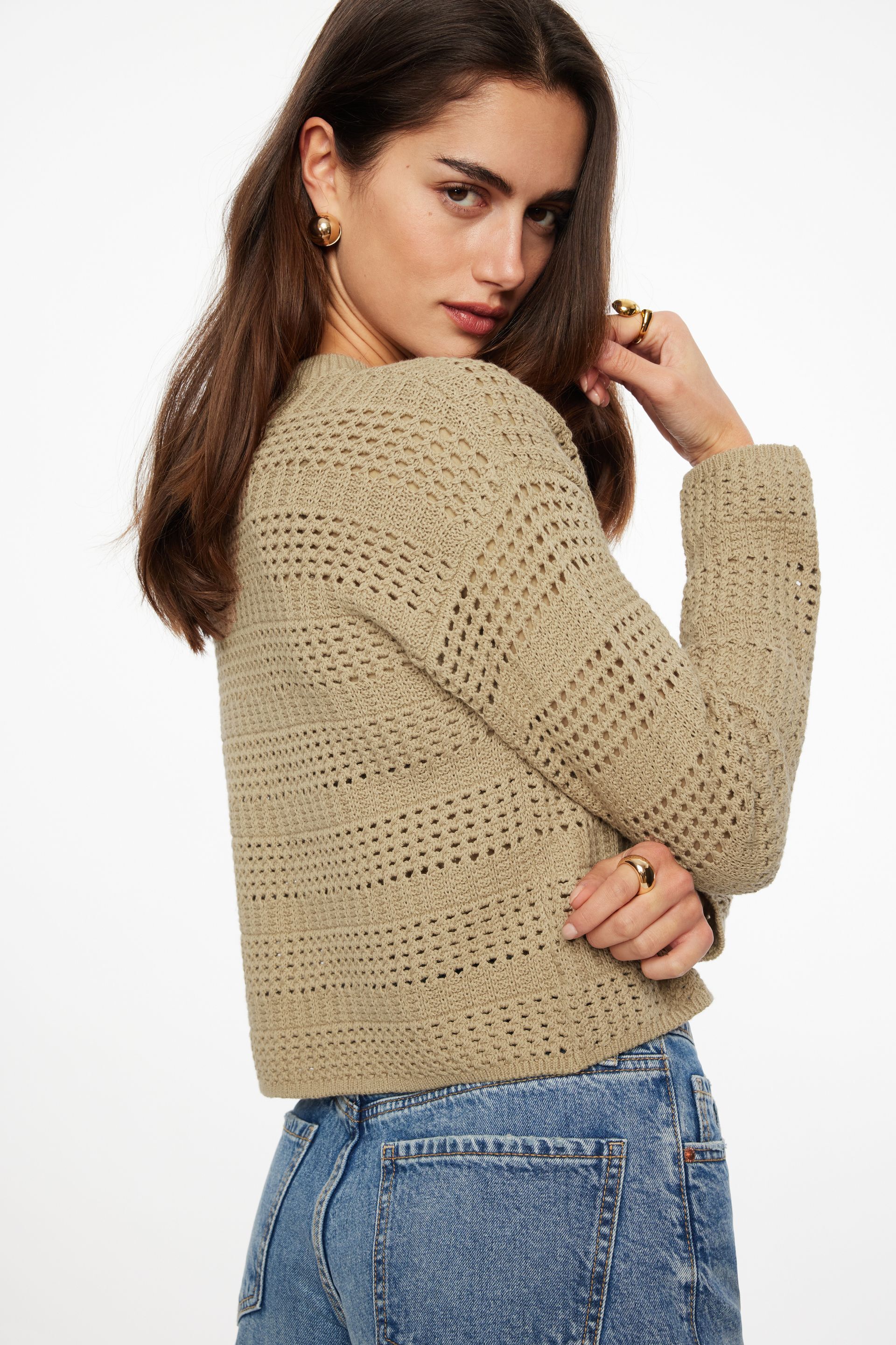 Open Knit Crewneck Sweater