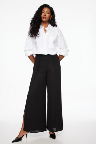 Women's Black Pants  Wide leg pants, Slim fit Pants, Faux Leather