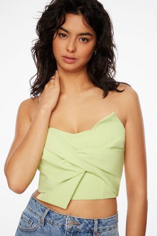 Knot Front Bustier Top Green