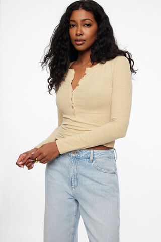 Closet Women's Ribbed Long Sleeves Slim Fit Crop T-shirt - X-Large