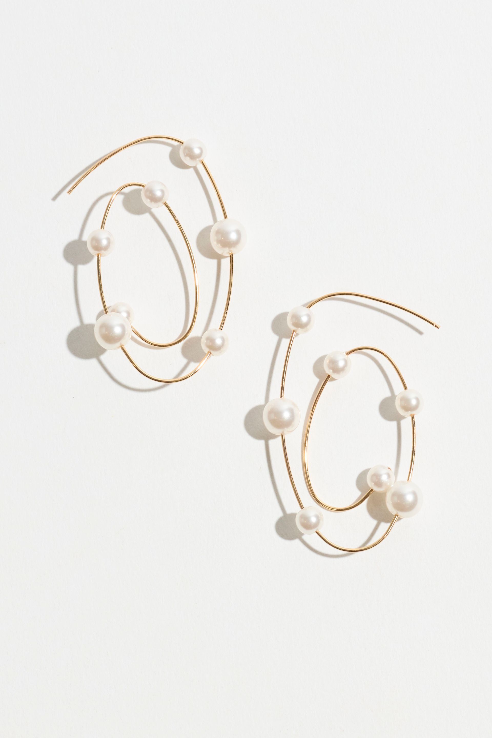 Orbiting Wire Pearl Earrings