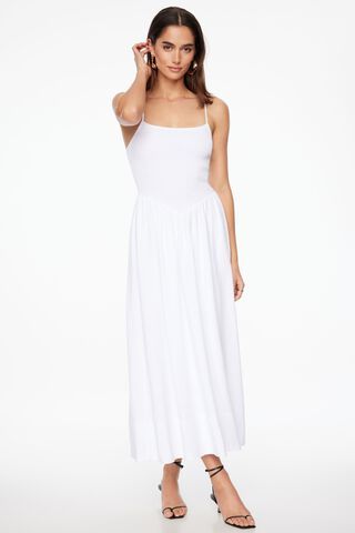 Cami Ruched Linen Maxi Dress White