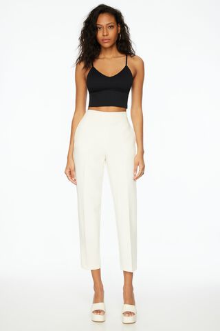 Cotton silk straight pant with side pockets detailed with gotta lace