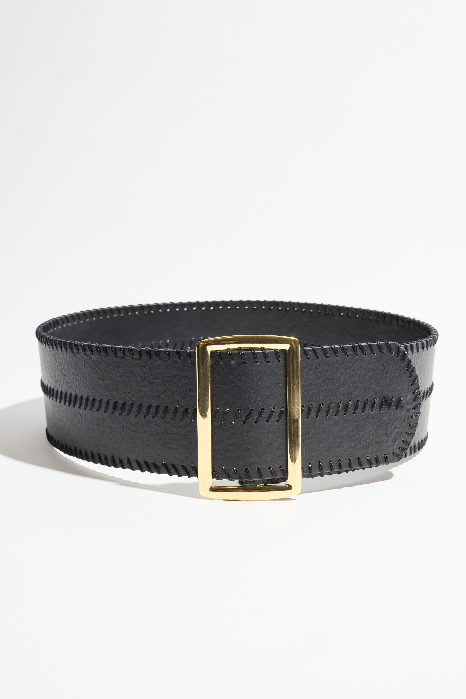 Wide Square Buckle Whipstitch Belt