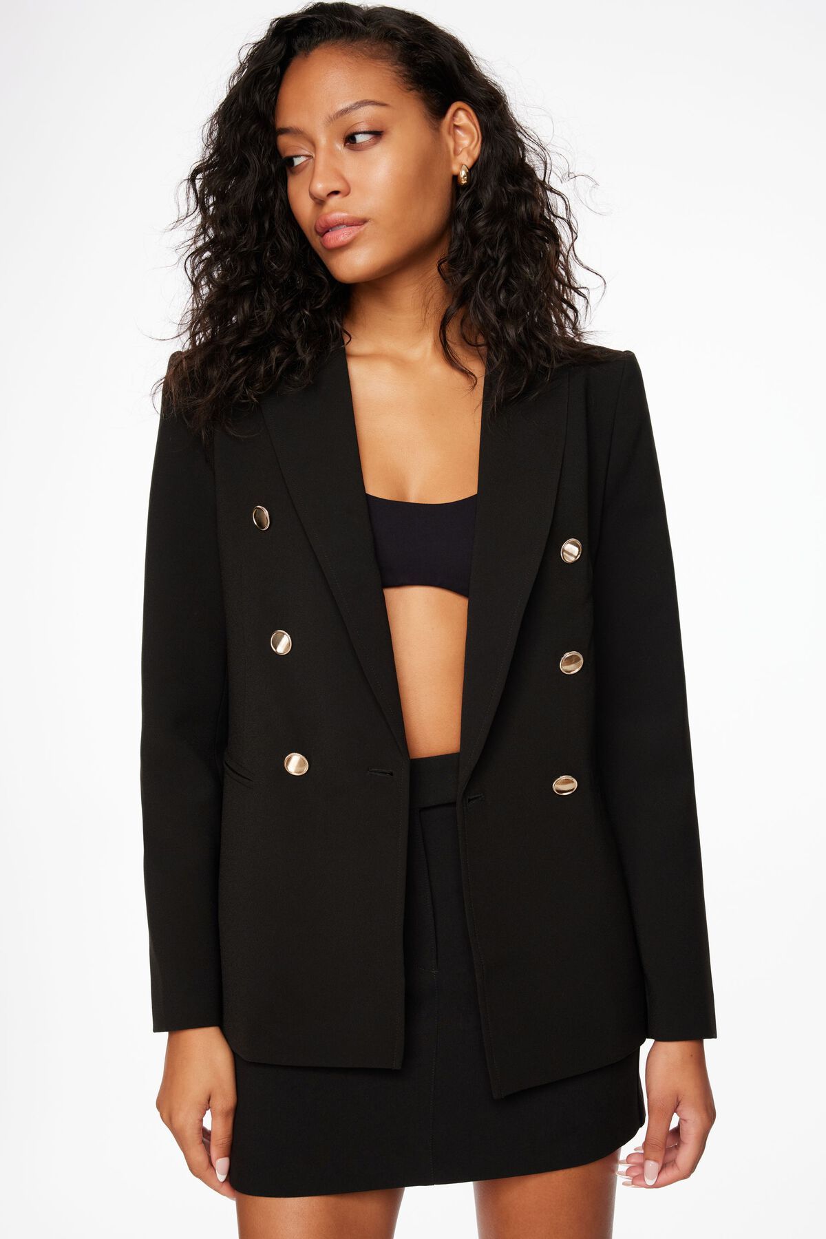 Fitted Double Breasted Blazer Black | Dynamite
