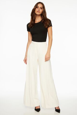 High Waisted Pleated Wide Leg Work Trousers