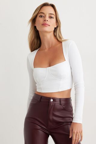 Square Neck Slim Crop Blouses Sexy Long Sleeve Corset Tops - Temu