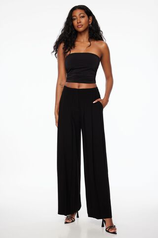 Dress It Up Black Belted High-Waisted Wide Leg Pants