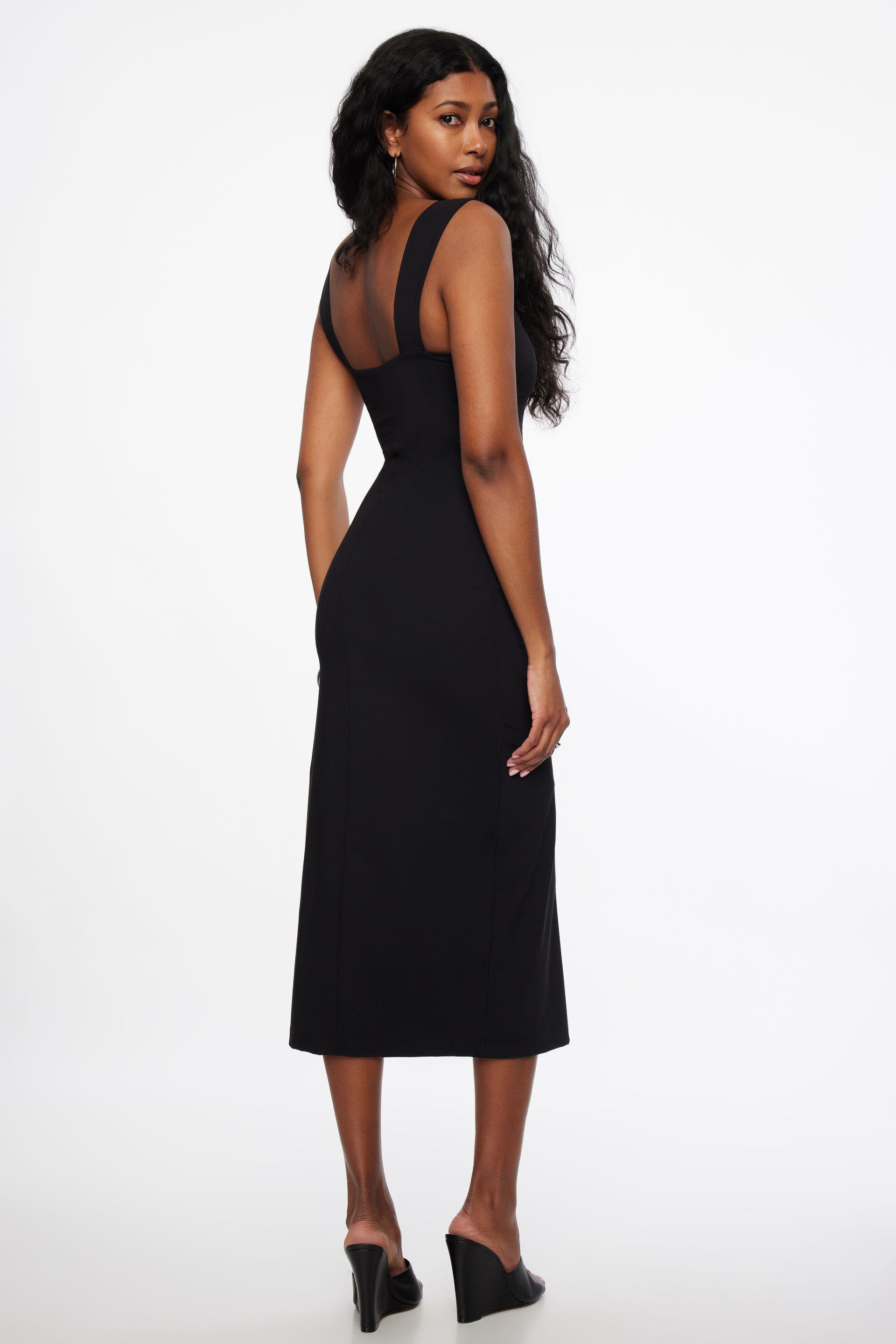 Black Ruffled Cover-Up Midi Dress – Styched Fashion