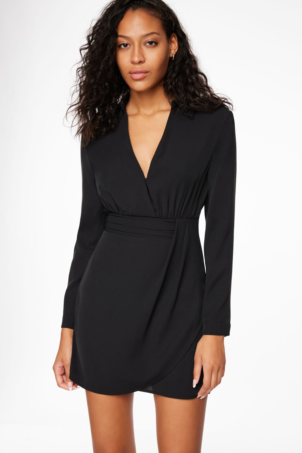 The Black Collared Sleeveless A Line Shirt Mini Dress