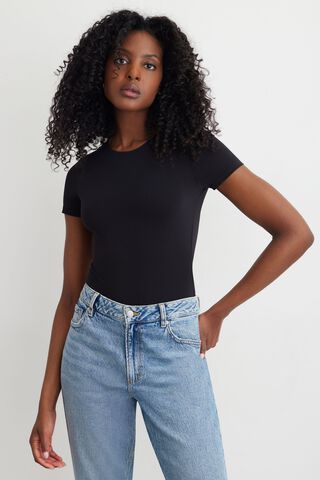 Seamless Short Sleeve Bodysuit — Black