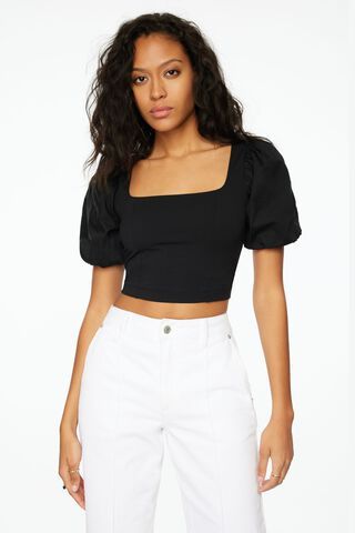 Just Perfect Black Square Neck Cropped Tank Top