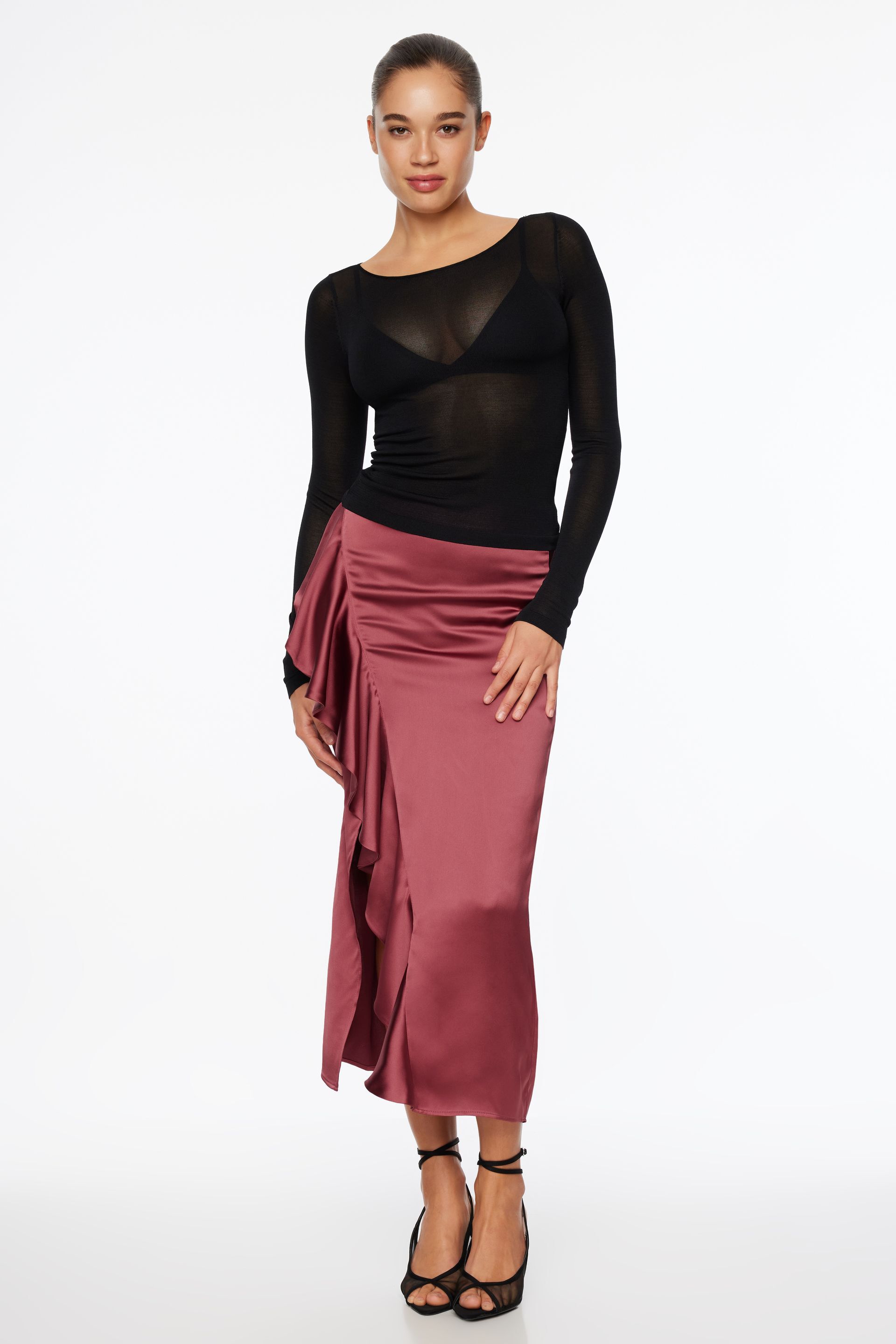 Kamila Satin Ruffled Maxi Skirt