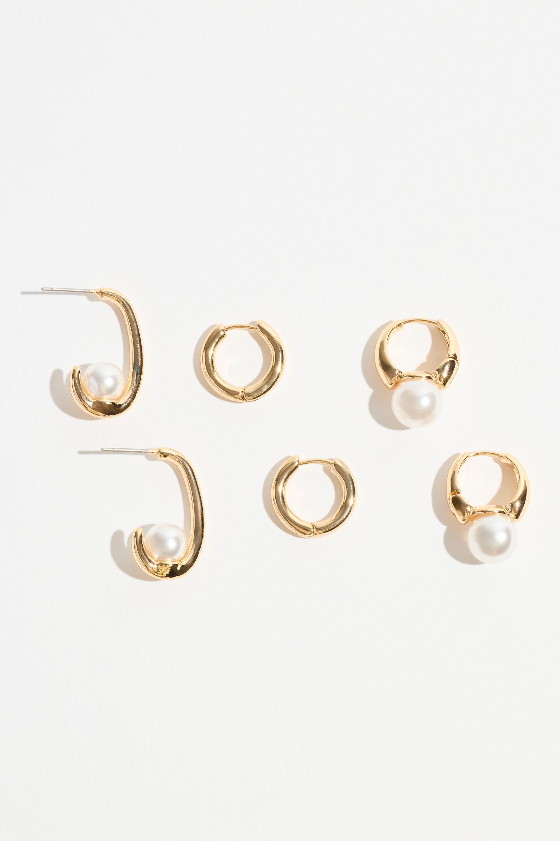 3-Pack Metal & Pearl Hoop Earrings