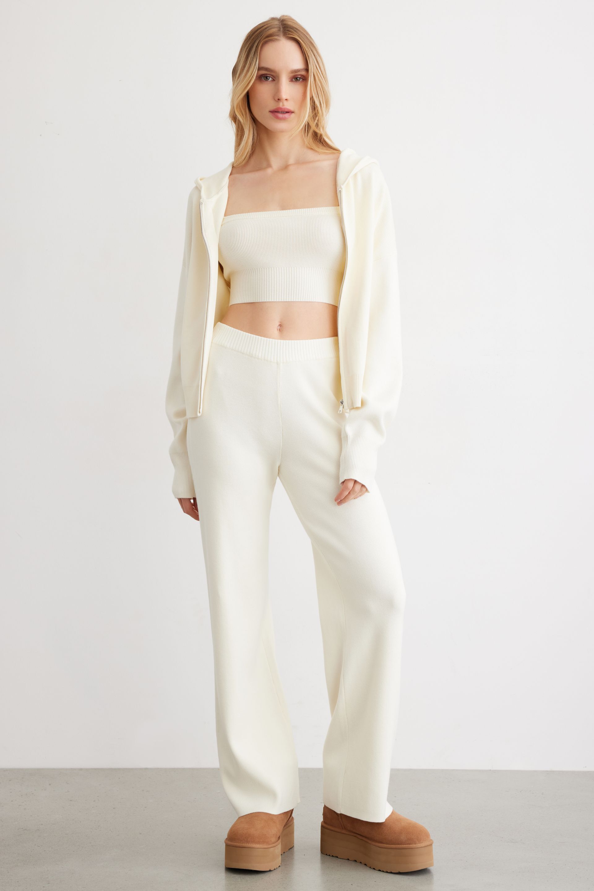 Knitted Flared Pants White | Dynamite