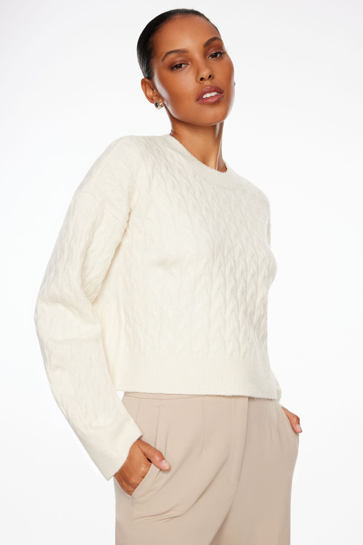 Heavenlyarn™ Cable Knit Sweater White