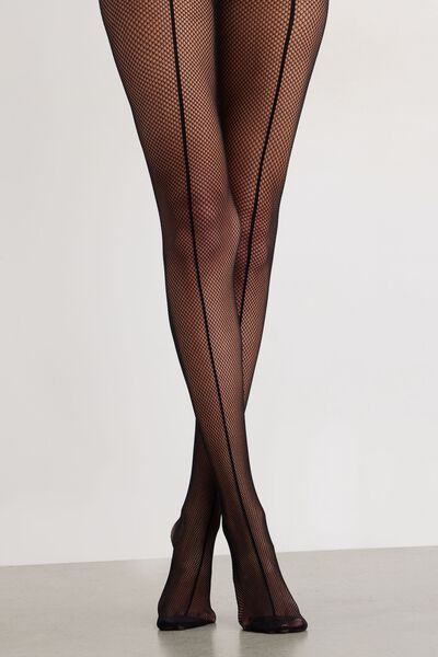Medium Mesh With Round Holes Fishnet - Black Fishnet Spotty Opaque  Pantyhose (Tights)