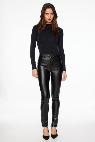GINASY Black Faux Leather Pants Size L - 62% off