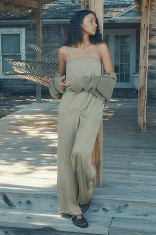 Olive Green/grayish Dynamite jumpsuit Green Buttons Comes With