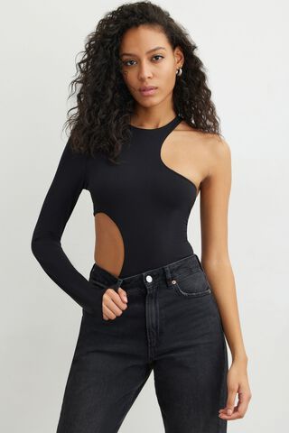 Totally Elevated Black Ribbed Cutout Long Sleeve Bodysuit