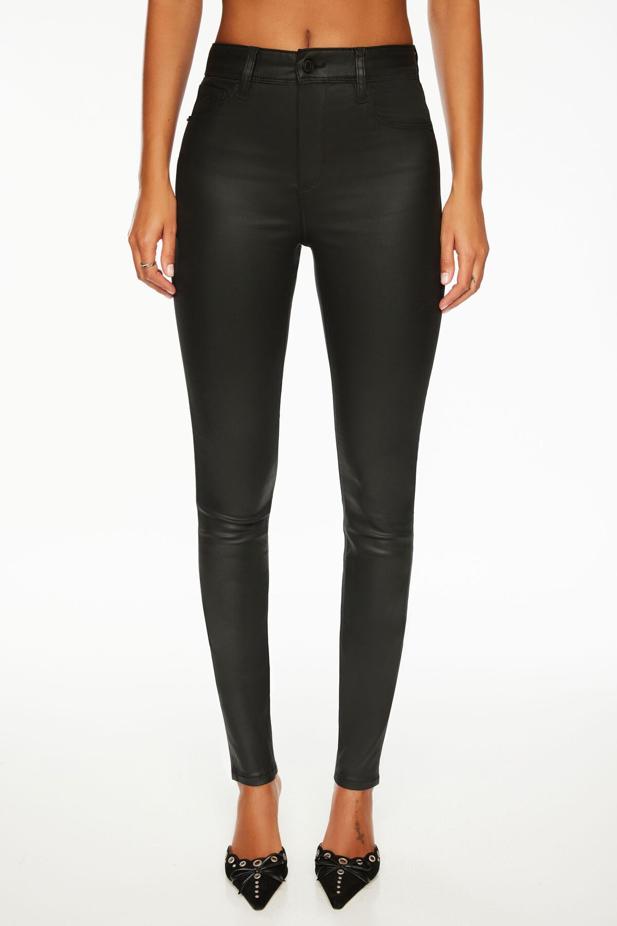 Faux Leather Coated Jeans