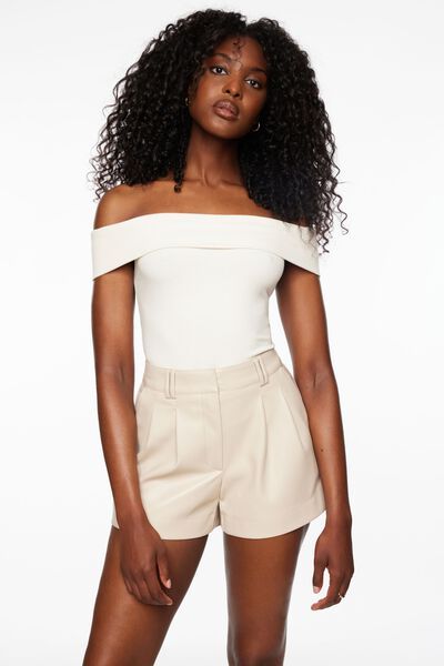 Belted High Waisted Shorts With Cuff White