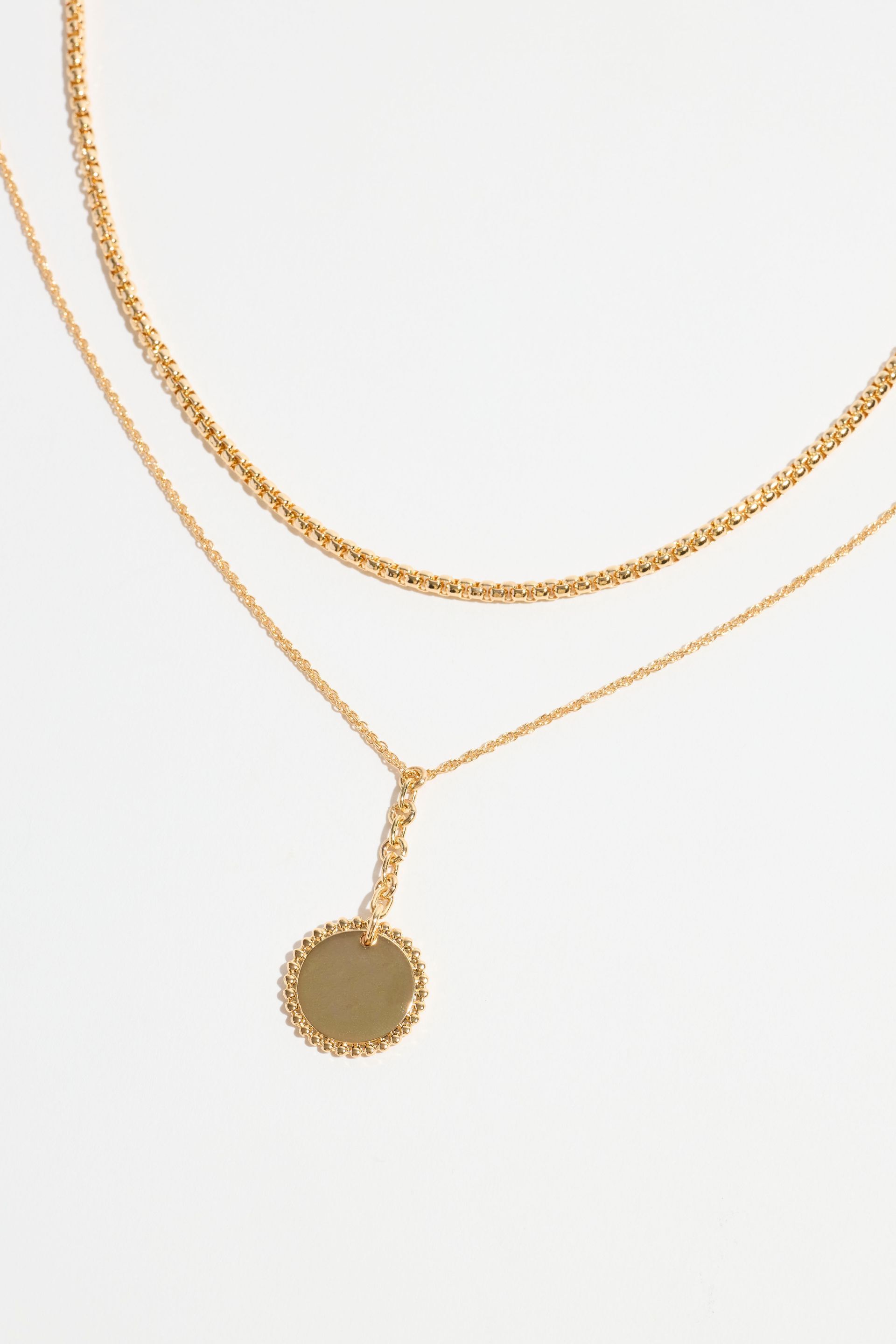 Layered Textured Chain & Medallion Necklace