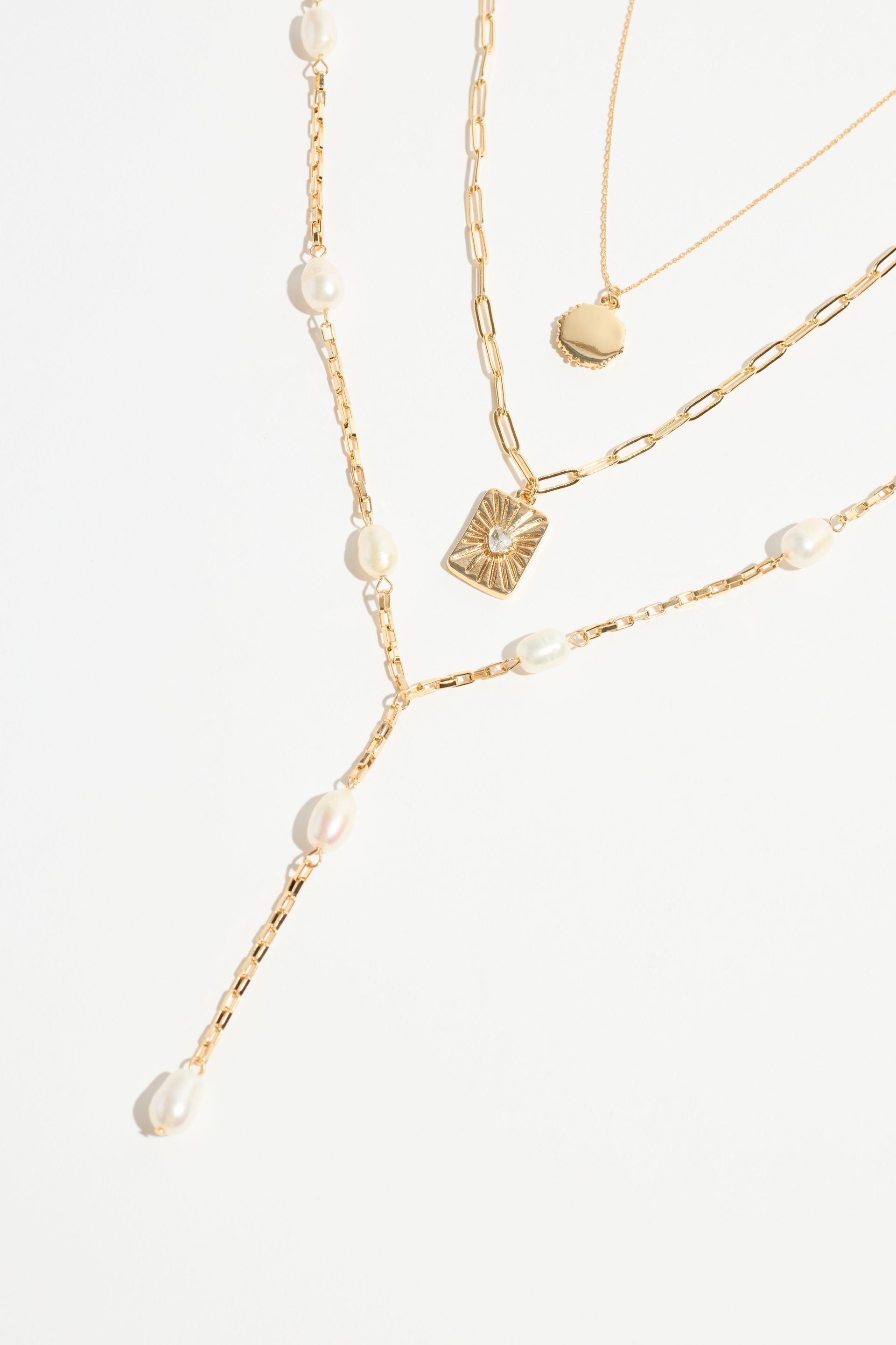 Layered Pearl Y-Neck & Medallion Necklace